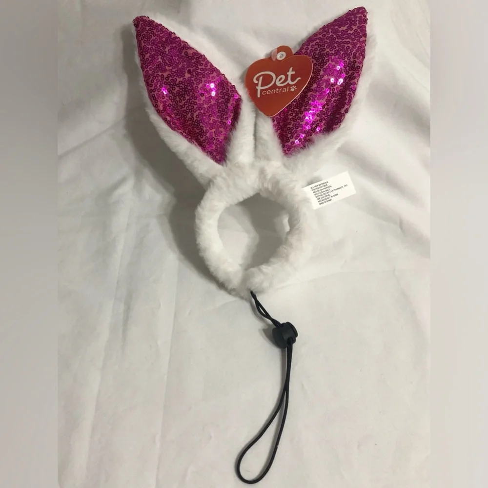 Pet Bunny Sequins Ears soft plush white purple. 7”W X 10” L